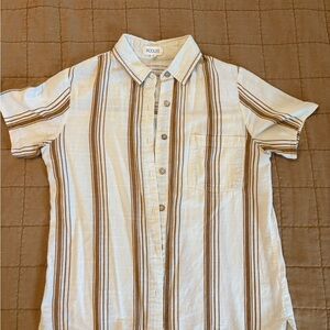 Roolee Women's Cream and Brown Striped Button Down Shirt